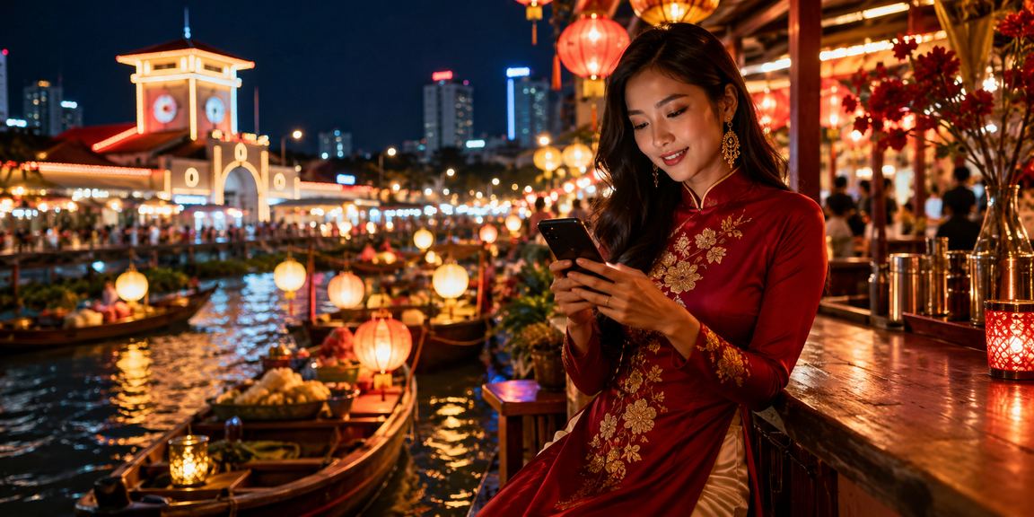 Người dùng khám phá casino trực tuyến ban đêm tại chợ đêm TP. Hồ Chí Minh