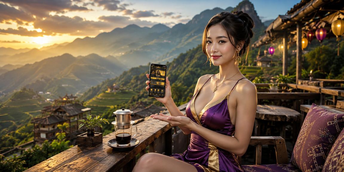 Người dùng đặt cược thể thao qua điện thoại tại Sapa bên ly cà phê sáng